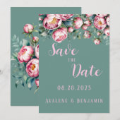 Peony Bouquet Save the Date Wasserfarbe Karte (Vorne/Hinten)