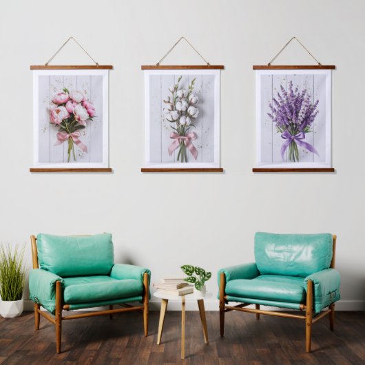 Peony Bouquet Wall Tapestry Wandteppich Mit Holzrahmen (Wohnzimmer)