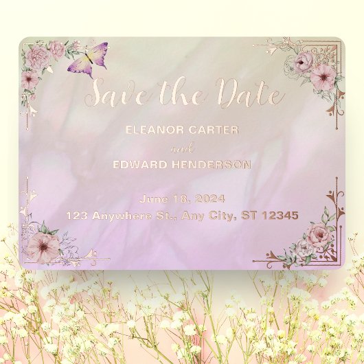 Peony Bouquet Wedding Foil Save the Date Karte