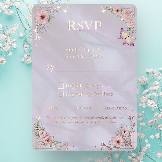 Peony Bouquet Wedding Foil UAWG Response Card Folieneinladung