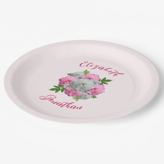 Peony Bouquet Wedding Pappteller (Schrägansicht)