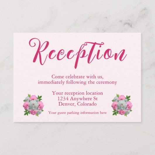 Peony Bouquet Wedding Reception Begleitkarte (Vorderseite)