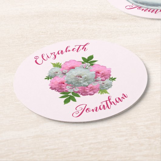 Peony Bouquet Wedding Runder Pappuntersetzer (Angewinkelt)