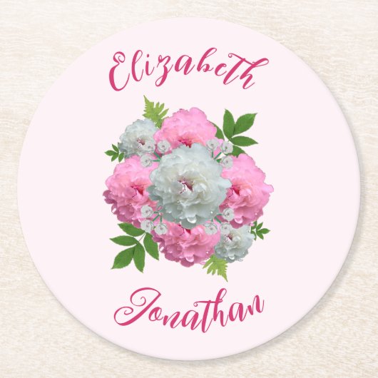 Peony Bouquet Wedding Runder Pappuntersetzer (Vorderseite)