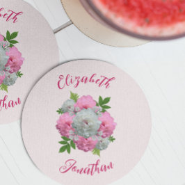 Peony Bouquet Wedding Runder Pappuntersetzer