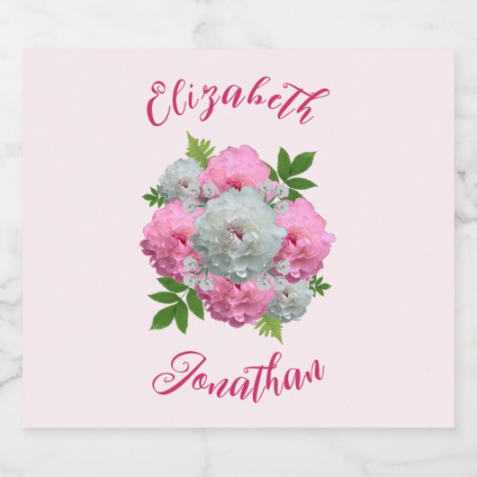 Peony Bouquet Wedding Schaumweinetikett (Einzelnes Label)