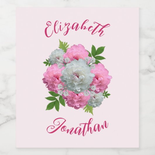 Peony Bouquet Wedding Weinetikett (Einzelnes Label)