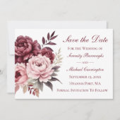 Peony Burgundy Pink Save the Date Hochzeit Einladung (Vorderseite)