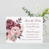 Peony Burgundy Pink Save the Date Hochzeit Einladung (Stehend Vorderseite)