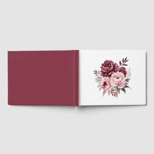 Peony Burgundy Pink Watercolor Blumenhochzeit Gästebuch (Voll)