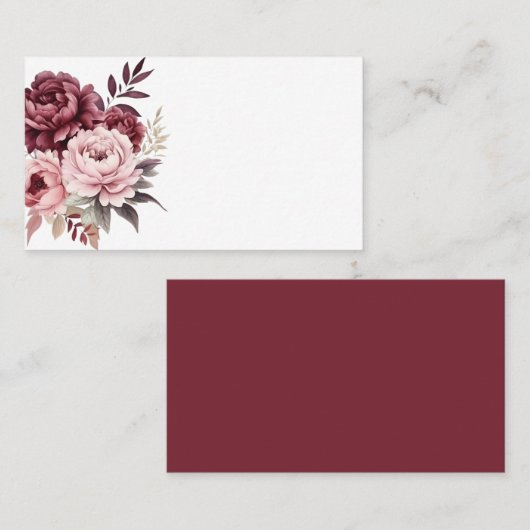 Peony Burgundy Pink Watercolor Blumenhochzeit Platzkarte (Vorne/Hinten)