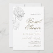 Peony BW Gold Elegantes Script Brautparty Einladung (Vorderseite)