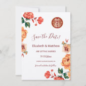 Peony Chinese Wedding Double Happy Save The Date (Vorderseite)