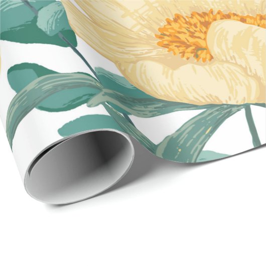 Peony Claire de Lune Pflanze nahtlos. Hand Geschenkpapier (Rolleneckpunkt)