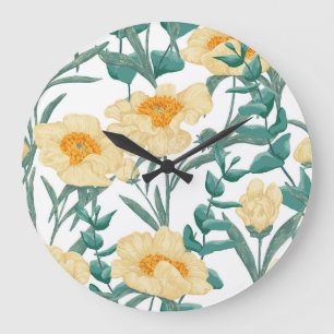 Peony Claire de Lune Pflanze Nahtlose Muster. Große Wanduhr