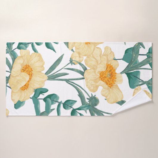 Peony Claire de Lune plants seamless pattern. Hand Badehandtuch (Badehandtuch)