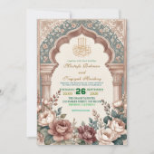 Peony Cream Moorish Archway Islamic Wedding Einladung (Vorderseite)
