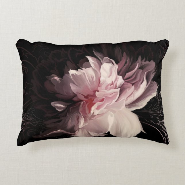 Peony Dark Wall: Design der bemalten Blume Dekokissen (Vorderseite)
