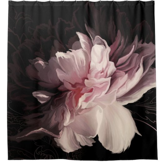 Peony Dark Wall: Design der bemalten Blume Duschvorhang (Vorderseite)