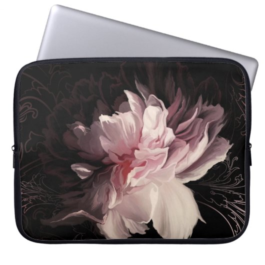 Peony Dark Wall: Design der bemalten Blume Laptopschutzhülle (Vorderseite)