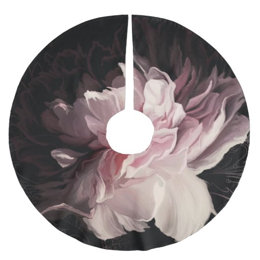 Peony Dark Wall: Design der bemalten Blume Polyester Weihnachtsbaumdecke (Vorderseite)