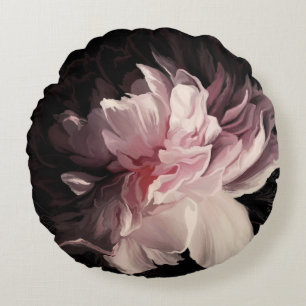 Peony Dark Wall: Design der bemalten Blume Rundes Kissen