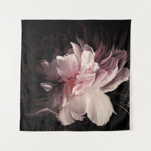Peony Dark Wall: Design der bemalten Blume Wandteppich (Vorderseite)