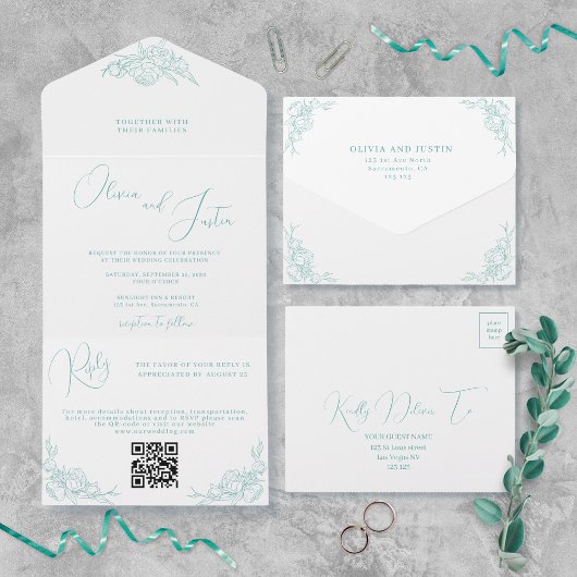 Peony Elegance Wedding All In One Einladung