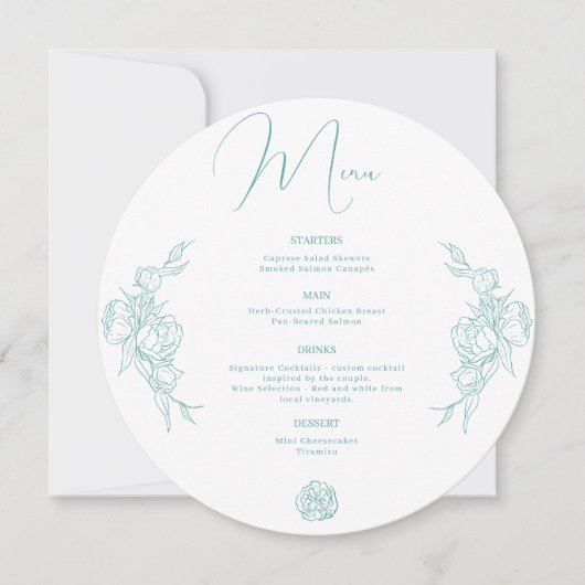 Peony Elegance Wedding Menu Feiertagskarte (Vorderseite)