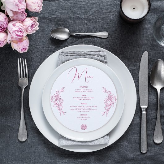 Peony Elegance Wedding Menu Feiertagskarte