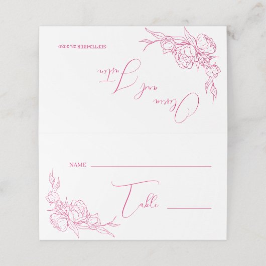 Peony Elegance Wedding Platzkarte (Außenseite Aufgefaltet)