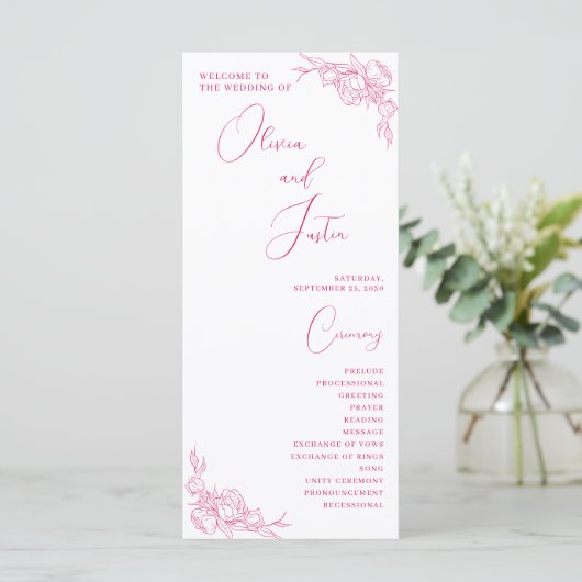 Peony Elegance Wedding Program (Stehend Vorderseite)