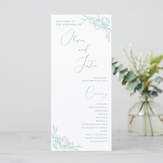 Peony Elegance Wedding Program (Stehend Vorderseite)