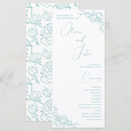 Peony Elegance Wedding Program (Vorne/Hinten)