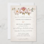 Peony Elegant Blues Rosa Elfenbeinhochzeit Einladung (Vorderseite)