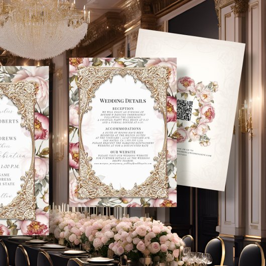 Peony Elegant Floral Gold Rosa und Elfenbeindetail Einladung