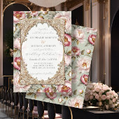 Peony Elegant Floral Gold w Pink and Sage Wedding Einladung