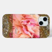 Peony Elegant Fluff Monogram Case-Mate iPhone Hülle (Rückseite (Horizontal))