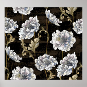 Peony Elegante: Baroque Gold Wirbel Poster