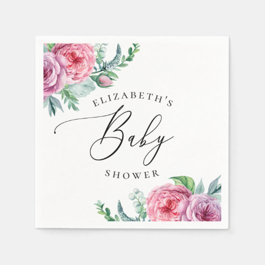 Peony. Elegante boho blumengeschmückte Babydusche Serviette (Vorderseite)