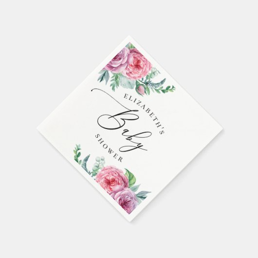 Peony. Elegante boho blumengeschmückte Babydusche Serviette (Ecke)