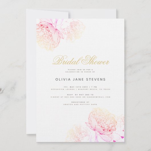 Peony Eleganto Modern Script Floral Brautparty Einladung (Vorderseite)