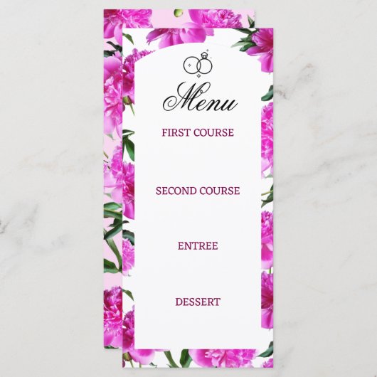 Peony. Flache Menükarte (Vorne/Hinten)
