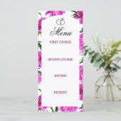 Peony. Flache Menükarte (Stehend Vorderseite)