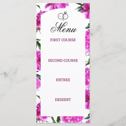 Peony. Flache Menükarte (Vorderseite)