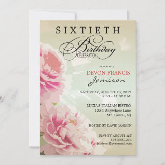 Peony Floral 60. Geburtstagsparty Einladung Grün