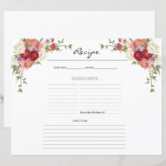 Peony Floral Blume Kitchen Rezept (Vorne/Hinten)