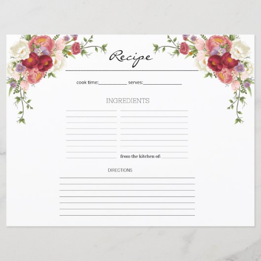 Peony Floral Blume Kitchen Rezept (Vorderseite)