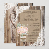 Peony Floral Bouquet Wood Lace Rustikale Hochzeit Einladung (Vorne/Hinten)