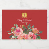 Peony floral doppeltes Glück Chinesische Hochzeit  Alkoholflaschenetikett (Einzelnes Label)